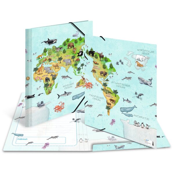 HERMA Chemise à élastiques Mappemonde des animaux, A3