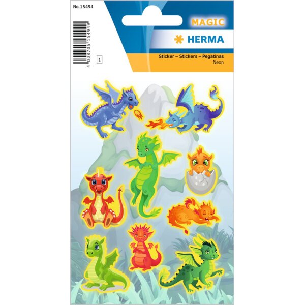 HERMA Sticker MAGIC Dragons, en plastique, fluo