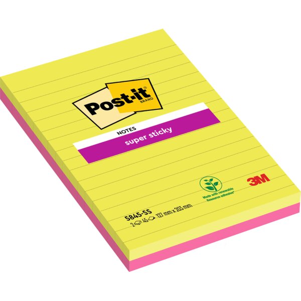 Post-it Bloc-note super sticky notes, 125 x 200 mm, ligné