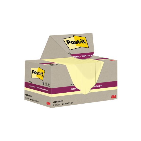 POST-IT SuperSticky Notes 47.6x47.6mm 622 RSS12CY Recycling,jaune 12x70 flls.