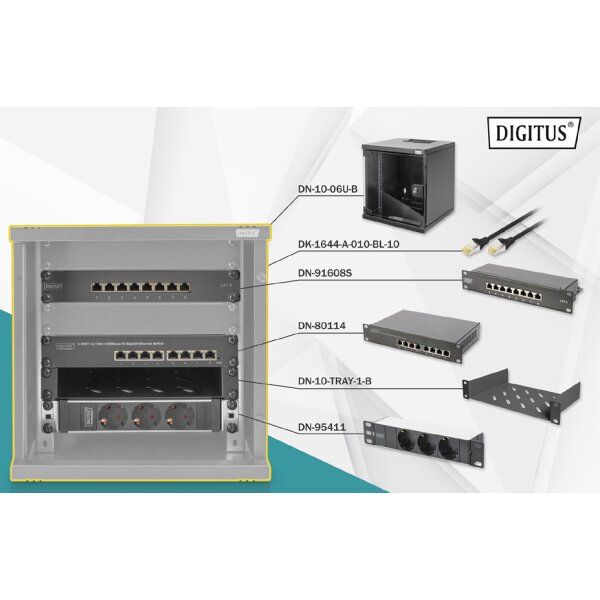 11GITUS 10 Netzwerk-Set, 6 HE, (B)312 x (T)300 mm, schwarz