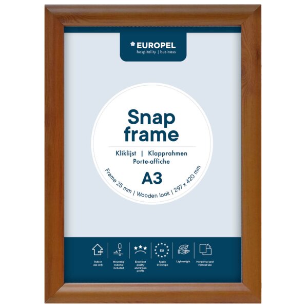 EUROPEL Cadre porte-affiche premium, A3, 25 mm, aspect bois