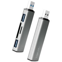 LogiLink USB 3.2 Gen2 Hub mit Kartenleser, 2 Port, alu