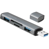 LogiLink USB 3.2 Gen2 Hub mit Kartenleser, 2 Port, alu