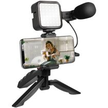 LogiLink Vlogger Kit mit LED-Licht, mit Mikrofon + Stativ