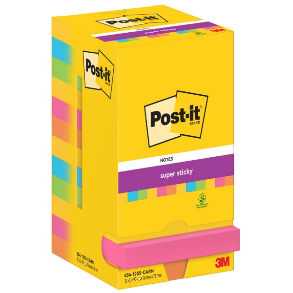 Post-it Bloc-note super sticky notes, 76 x 76 mm, Carnival