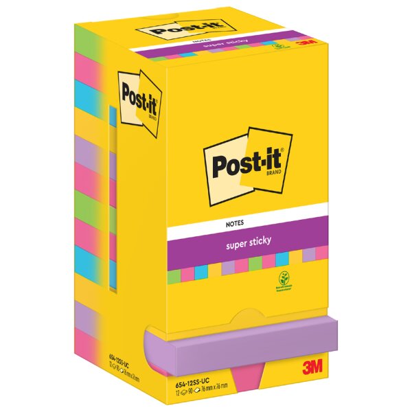 Post-it Bloc-note super sticky notes, 76 x 76 mm, Carnival