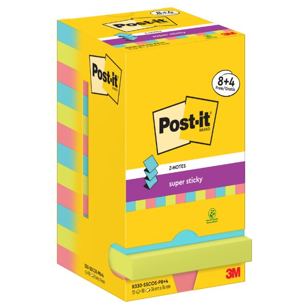 Post-it Haftnotizen super sticky z-notes Haftnotizen, 8+4