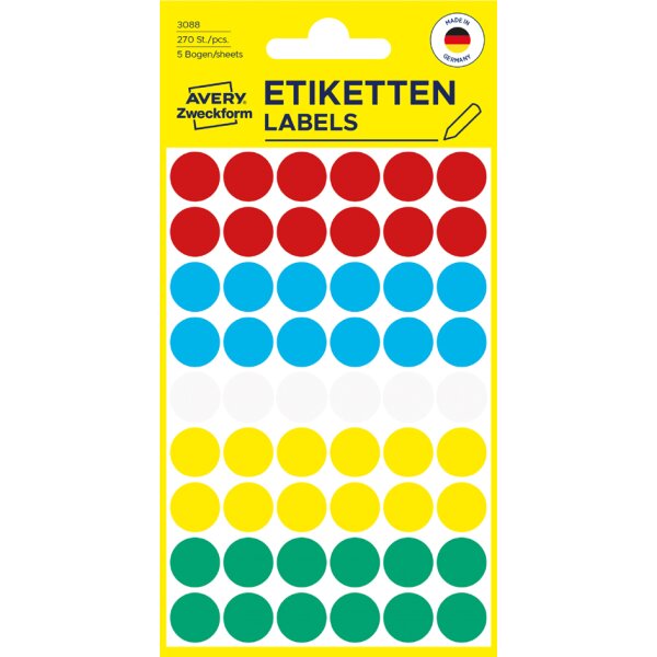 AVERY Zweckform Pastille de couleur, diam&egrave;tre 18 mm, jaune