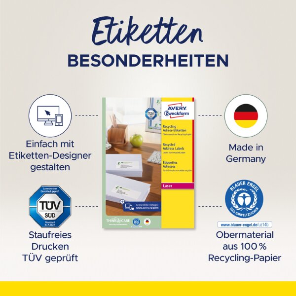 AVERY Zweckform Etiquette dadresse recyclée, 99,1 x 42,3 mm