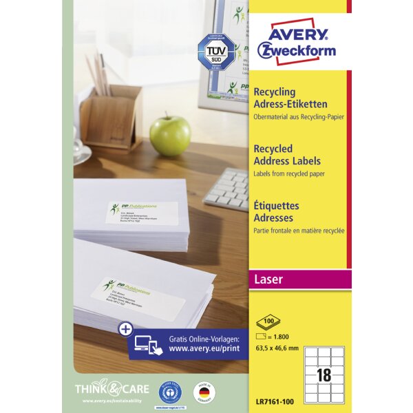 AVERY Zweckform Etiquette dadresse recyclée, 99,1 x 42,3 mm