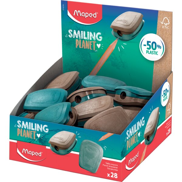 Maped Taille-crayons SMILING PLANET, bleu/brun, pr&eacute;sentoir