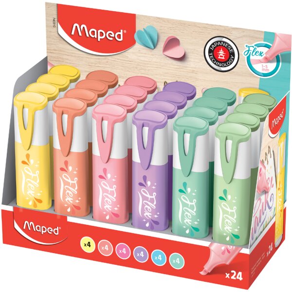 Maped Textmarker FLEX PASTEL, flexible Spitze, 24er Display