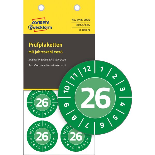 AVERY Zweckform Pastille calendrier 2025 NoPeel, 20 mm, bleu