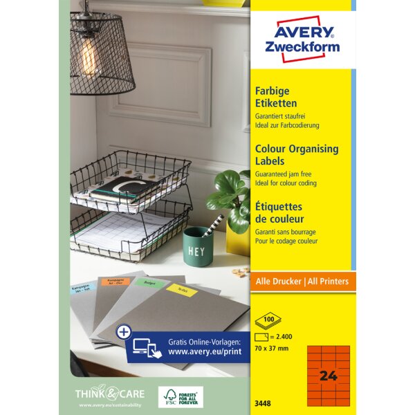 AVERY Zweckform Etiquette universelle, 105 x 37 mm, jaune