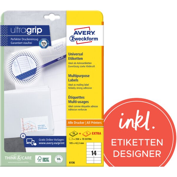 AVERY Zweckform Etiquette universelle, 105 x 148 mm, blanc