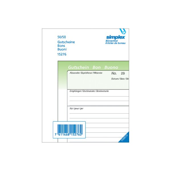SIMPLEX Gutscheine A6 15278 D/F/I 50x3 Blatt
