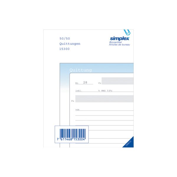 SIMPLEX Quittance D A6 15300D bleu/blanc 50x2 feuilles