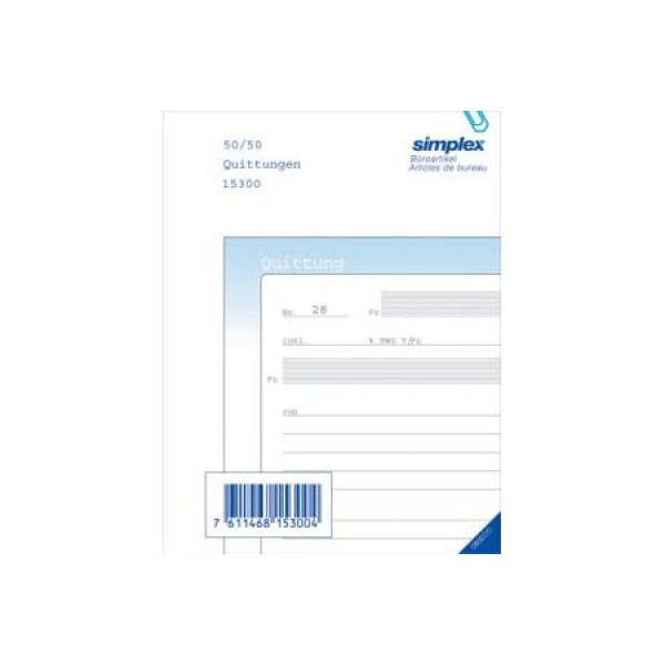 SIMPLEX Quittance D A6 15306D bleu/blanc 50x3 feuilles