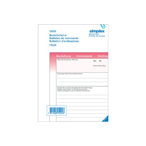 SIMPLEX Borderau D/F/I A5 15225 rose/rose/blanc 50x3 feuilles