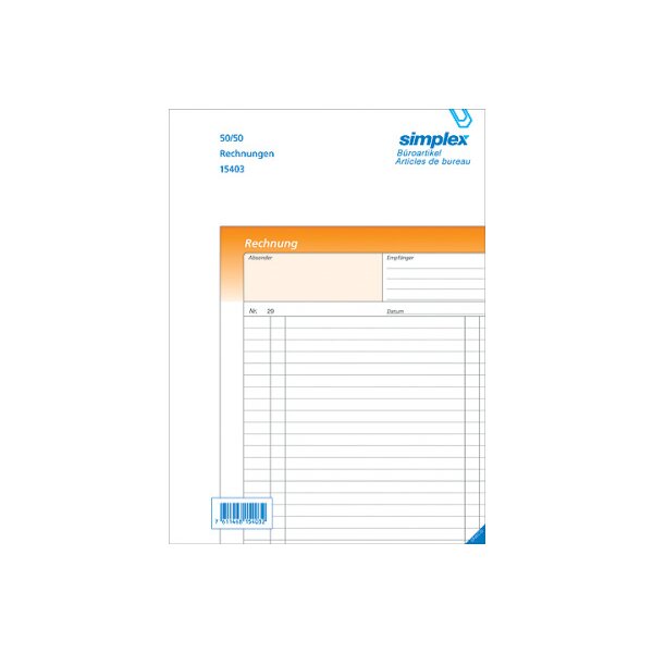 SIMPLEX Factures D A5 15400D orange/blanc 50x3 feuilles