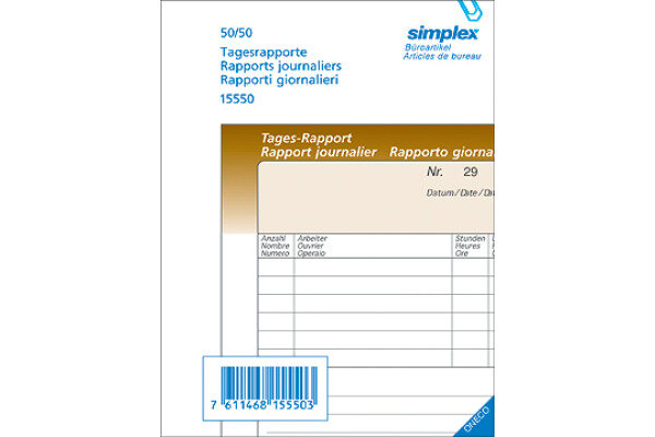 SIMPLEX Rapport journalier D/F/I A6 15551 brun/blanc 100x2 feuilles