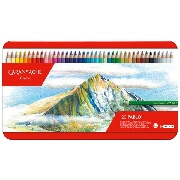 CARAN DACHE Crayons de couleur PABLO, &eacute;tui m&eacute;tal de 120
