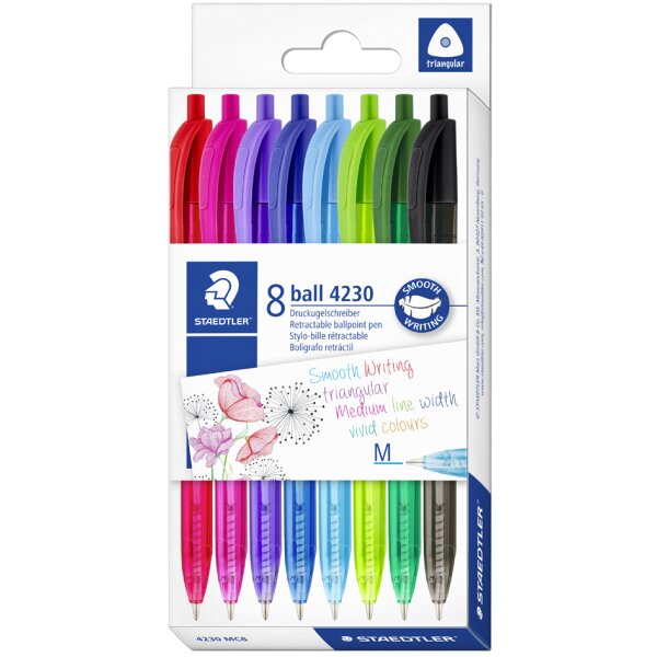 STAEDTLER Stylo &agrave; bille r&eacute;tractable ball 4230 M, &eacute;tui de 8