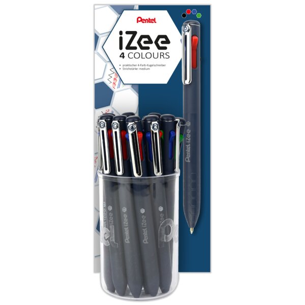 Pentel Stylo à bille rétractable 4 couleurs iZee, présentoir