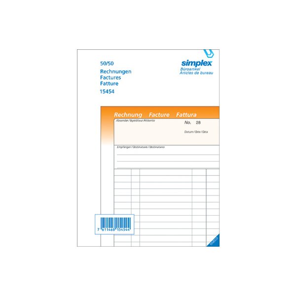 SIMPLEX Factures D/F/I A5 15454 orange/blanc 50x2 feuilles