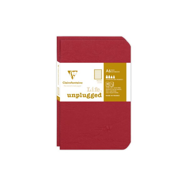 CLAIREFONTAINE AGEBAG Set 2 cahiers 9X14cm 734172C lign&eacute; rouge 48 feuilles