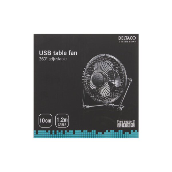 DELTACO USB Fan 10 cm, USB-A FT-750 aluminium, Black