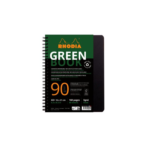 RHODIA Carnet Greenbook A5 119915C noir, lign&eacute; 80 feui.