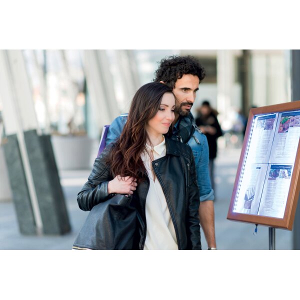 Securit Vitrine daffichage LED CLASSIC, 6 x A4, brun foncé