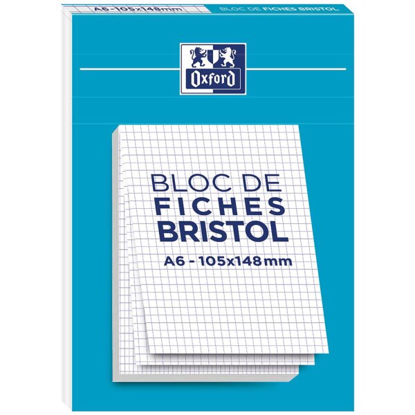 Oxford Bloc de fiches bristol, A6, quadrill&eacute;, blanc