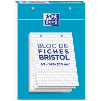 Oxford Bloc de fiches bristol, A5, quadrillé, blanc