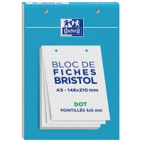 Oxford Bloc de fiches bristol, A5, quadrillé, blanc
