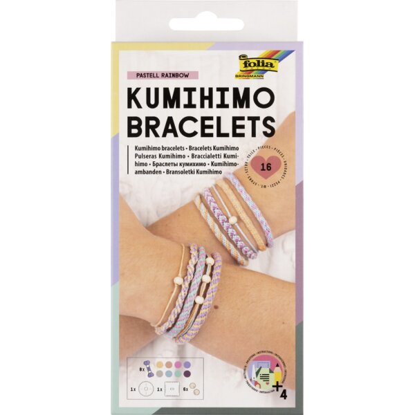 folia Kumihimo Set de bracelets PASTEL RAINBOW, 16 pièces