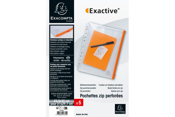 EXACOMPTA Dokumententasche mit Zip A4 57334E 5 Stück, transparent
