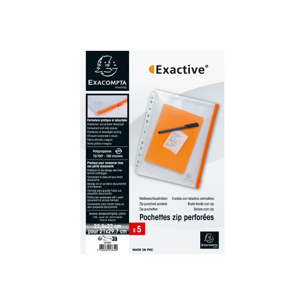 EXACOMPTA Dokumententasche mit Zip A4 57334E 5 Stück, transparent