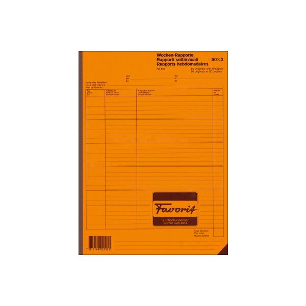 FAVORIT Rapport hebdomadaire D/F/I A4 501 blanc 50x2 feuilles