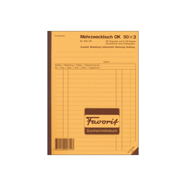 FAVORIT Mehrzweckbuch D A5 9115 OK blau/blau/weiss 50x3 Blatt