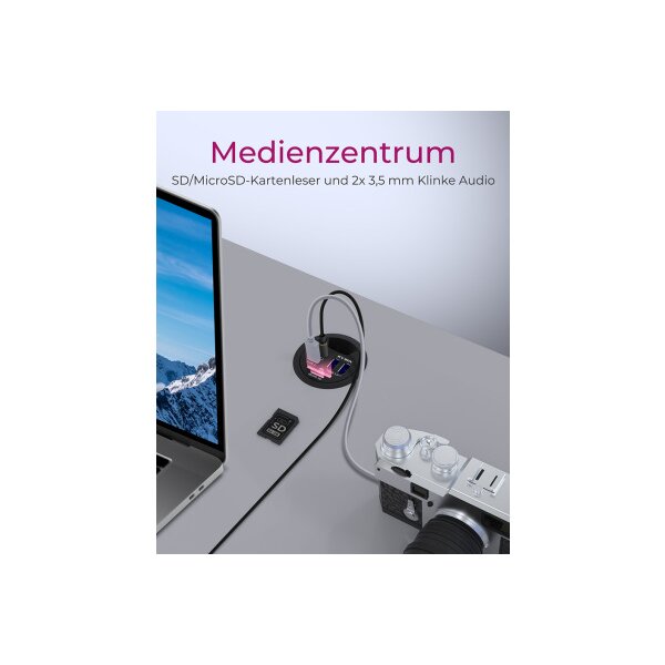 ICY BOX In-Desk USB Hub 60 mm black IB-HUB1404A 2x USB 3.0, USB-C, 3,5mm, SD