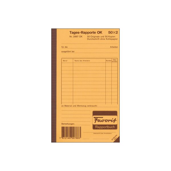 FAVORIT Rapport journalier D 11,3x19cm 29970K blanc/blanc 50x2 feuilles