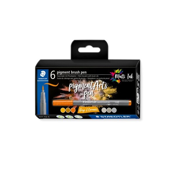 STAEDTLER Fasermaler mit Pinselspitze 371 C6-4 pigment pen 376 6er Set