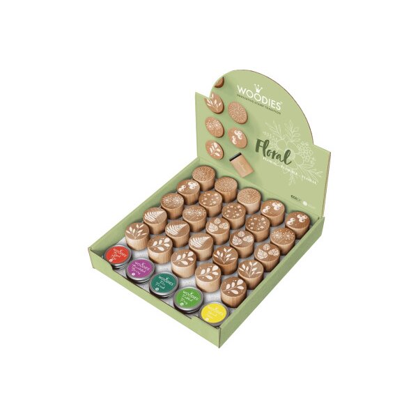 COLOP Woodies Display Floral 165670 25 Stempel, 5 Kissen