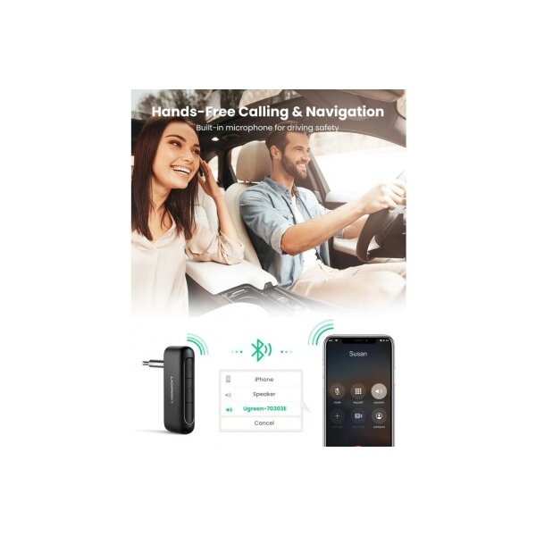 UGREEN Car BT 5.0 Receiver 70303 Audio Adaper 3.5mm AUX,Bl.