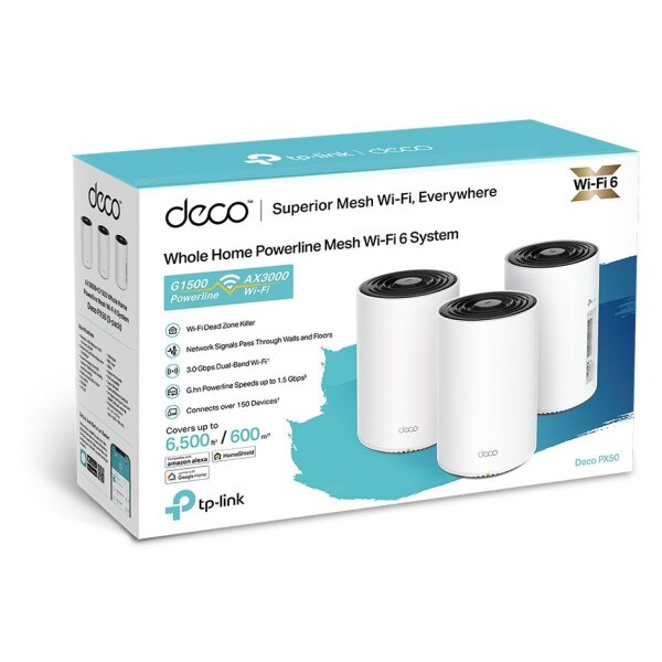 TP-LINK AX3000 + G1500 WHM Powerline Deco PX50(3-pack) Wi-Fi 6 System 3-pack