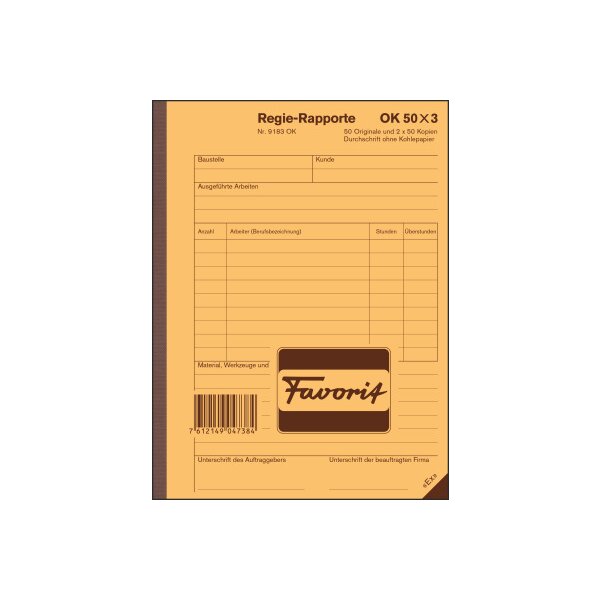 FAVORIT Rapport r&eacute;gie D A5 9183 OK blanc 50x3 feuilles