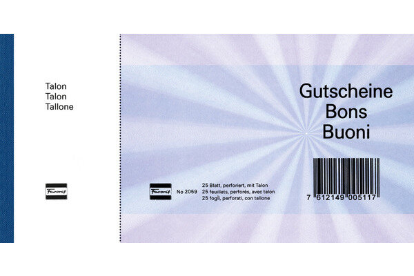 FAVORIT Geschenk-Gutscheine D F I 2059blau blau,20.5x10.5cm,Block à 25Bl.